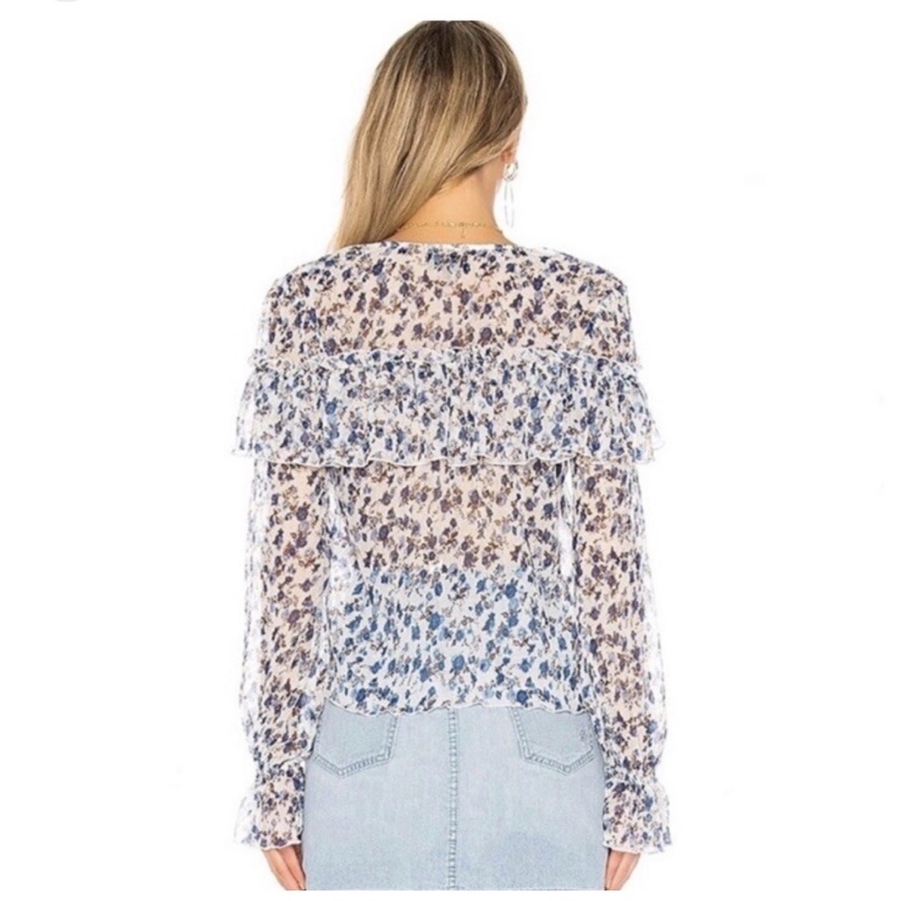 MAJORELLE Blue and White Floral Ruffle Blouse - Picture 3 of 9